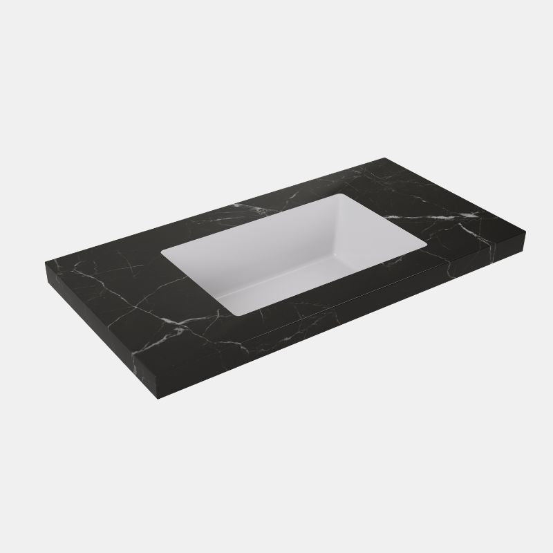 Calacatta Night Black Sintered Stone 1200mm Vanity Top Seamless Integrated Ceramic Basin No Tap Hole