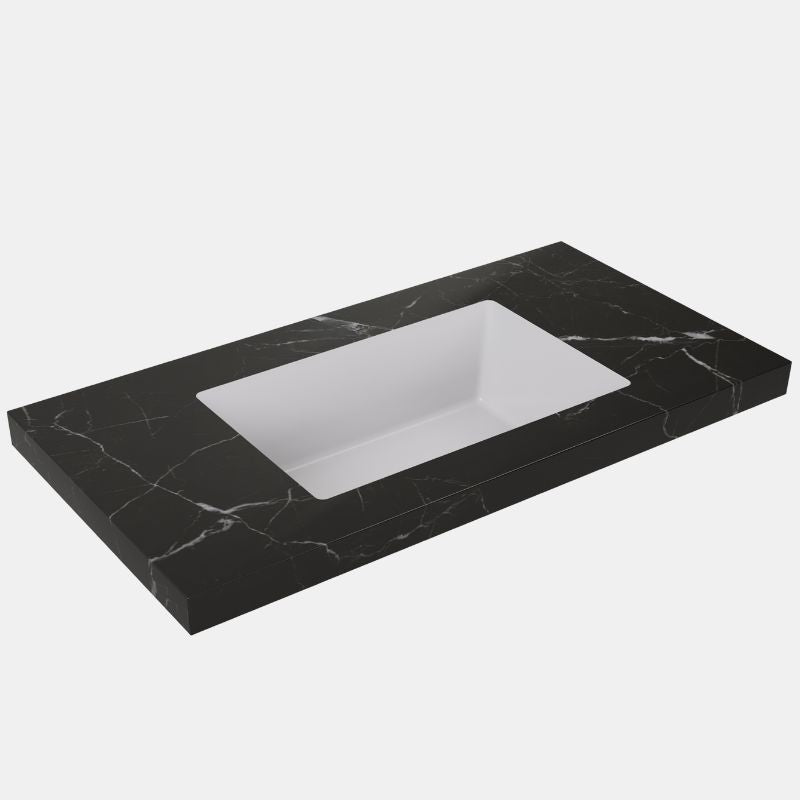Calacatta Night Black Sintered Stone 1500mm Vanity Top Seamless Integrated Ceramic Basin No Tap Hole