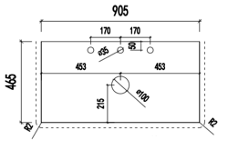 Technical drawing of Calacatta White WG486 Zero Silica Engineered Stone Vanity Top 900mm 20mm thickness