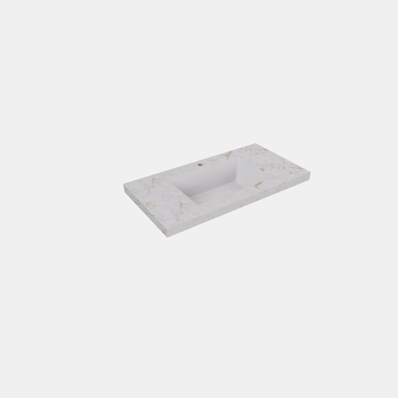 Lukka Carrara Gold 50mm Sintered Stone Seamless Vanity Top with Fine Ceramic Basin | 600-1500mm