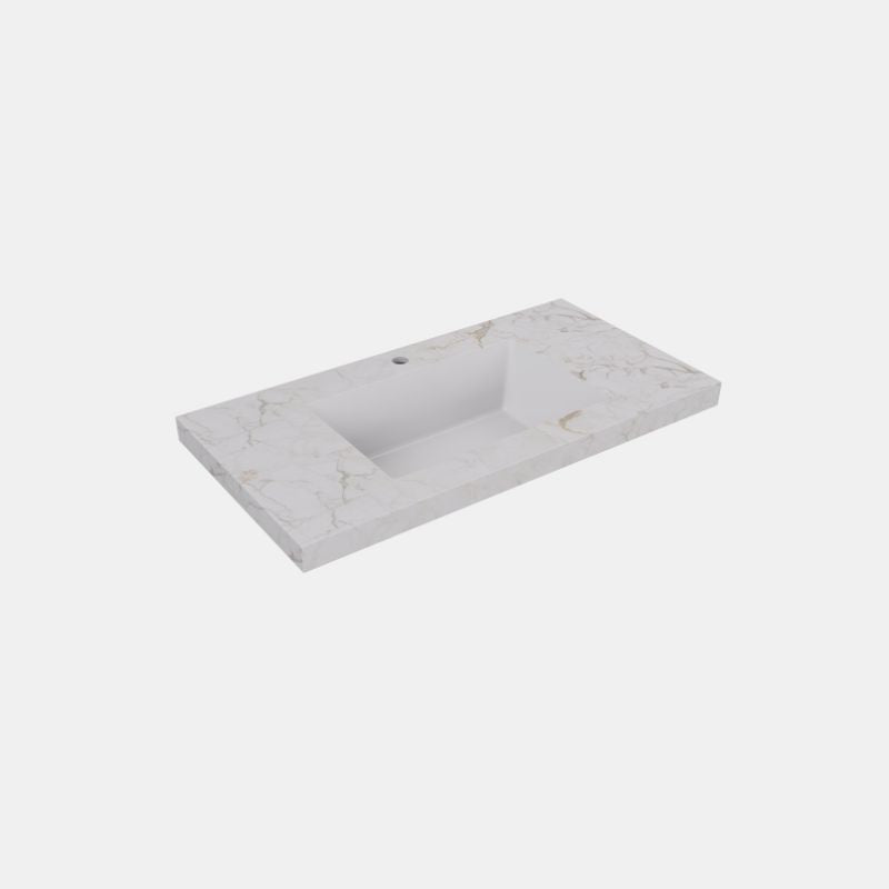 Lukka Carrara Gold 50mm Sintered Stone Seamless Vanity Top with Fine Ceramic Basin | 600-1500mm