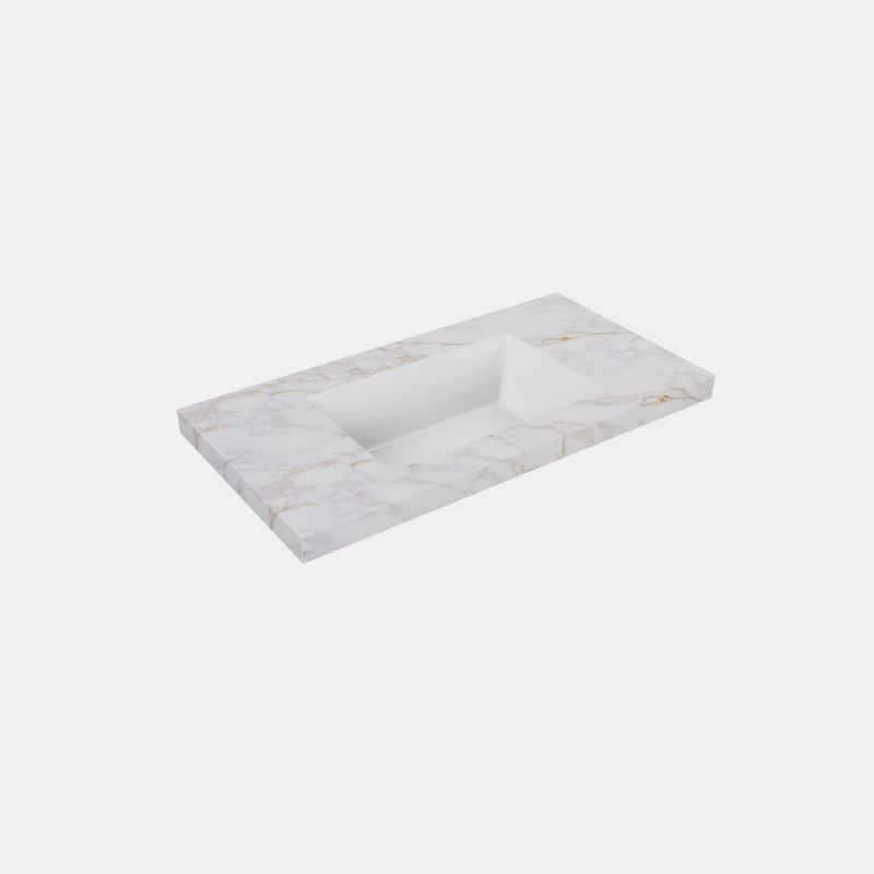 Lukka Carrara Gold 50mm Sintered Stone Seamless Vanity Top with Fine Ceramic Basin | 600-1500mm