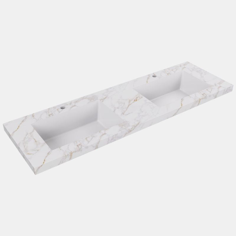Lukka Carrara Gold 50mm Sintered Stone Seamless Vanity Top with Fine Ceramic Basin | 600-1500mm