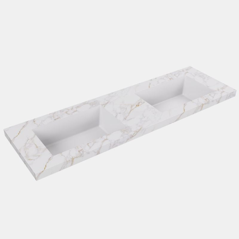 Lukka Carrara Gold 50mm Sintered Stone Seamless Vanity Top with Fine Ceramic Basin | 600-1500mm