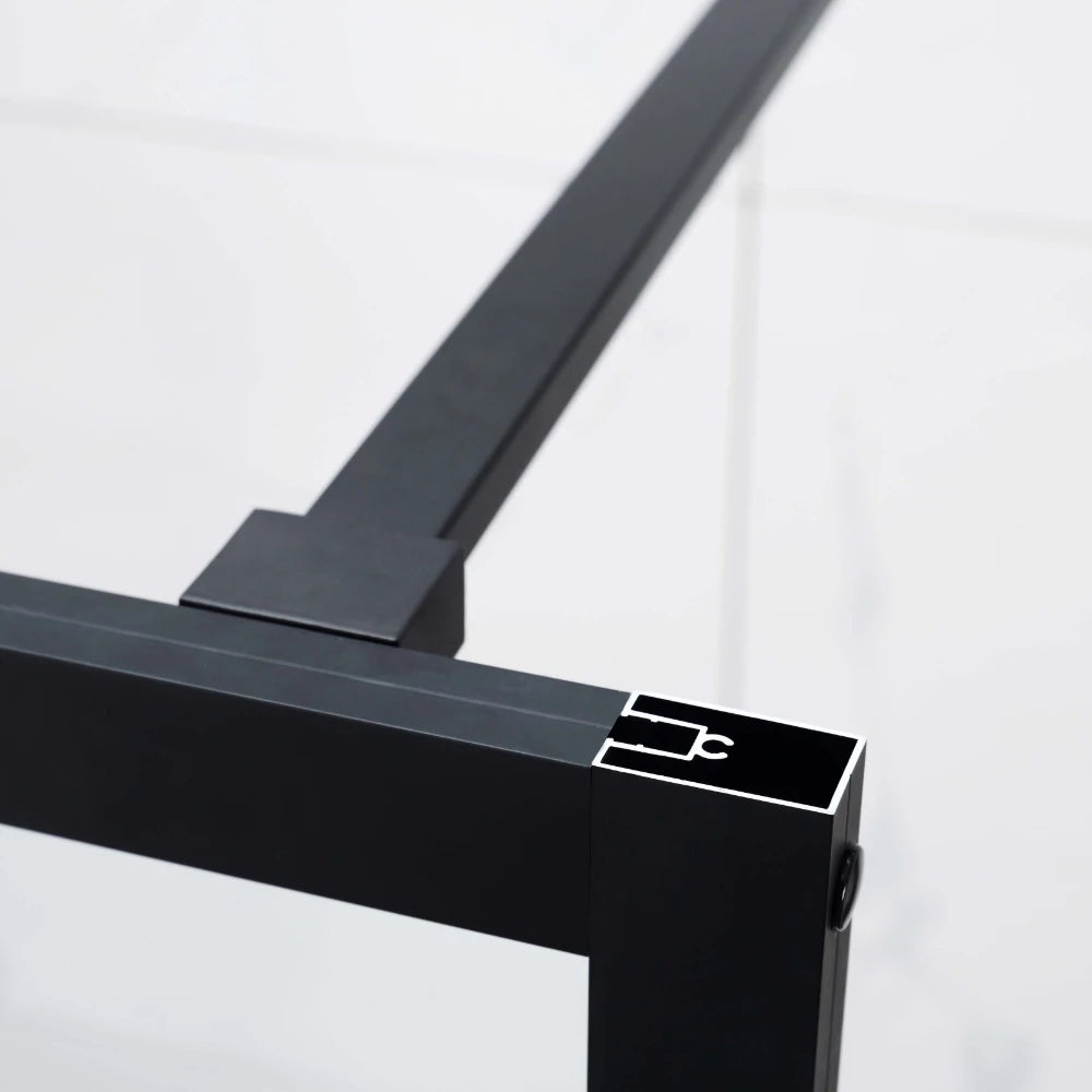 Covey Framed 15-Printed Grills Walk-In Single Panel Shower Screen - Matte Black | 1200x2000mm