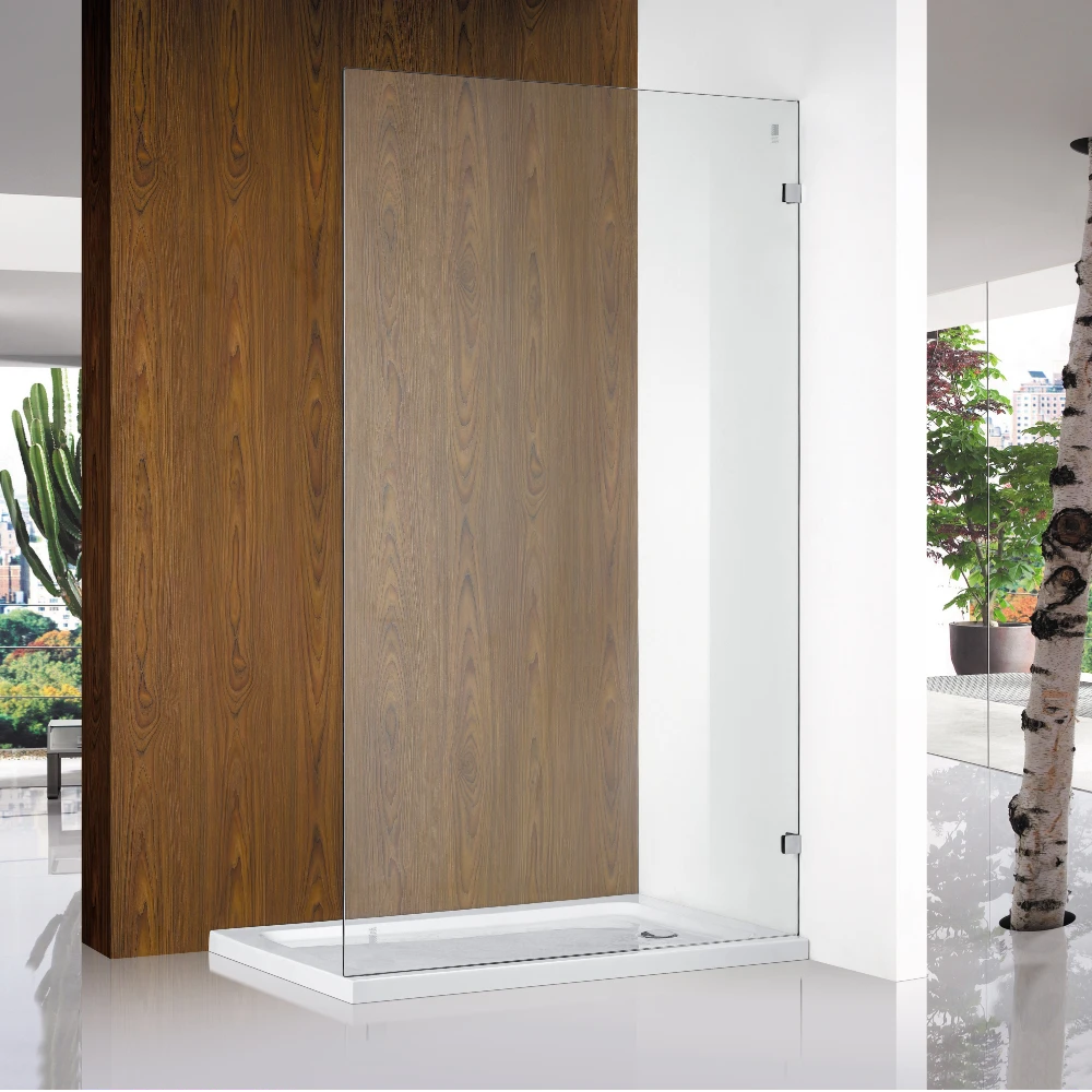 Covey CVP007 frameless walk-in shower panel in clear glass with chrome brackets, modern bathroom installation