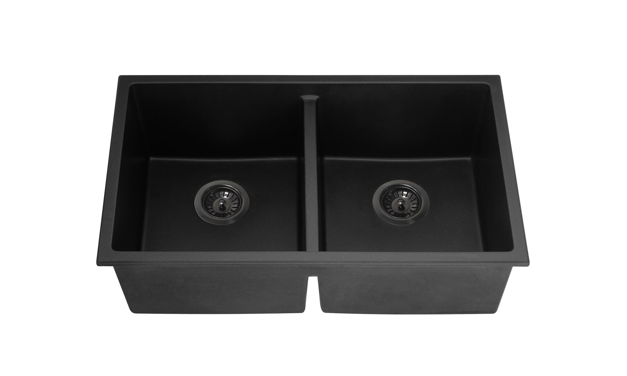 Crete Granite Double Bowl Sink 813×457×241mm Matte Black Topmount or Undermount