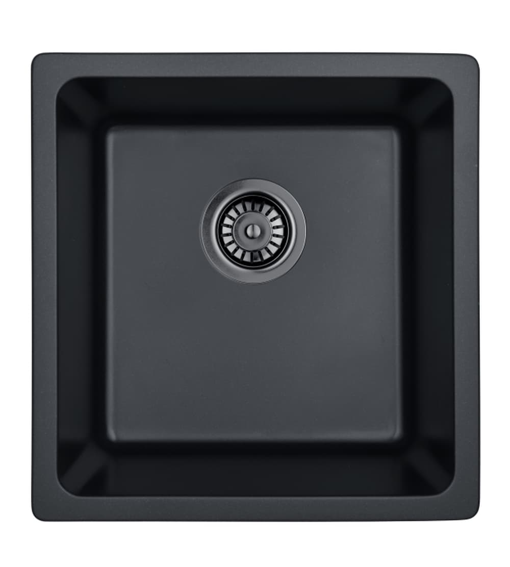 Crete Granite Single Bowl Sink 430×450×235mm Matte Black with bowl size 397×380×220mm
