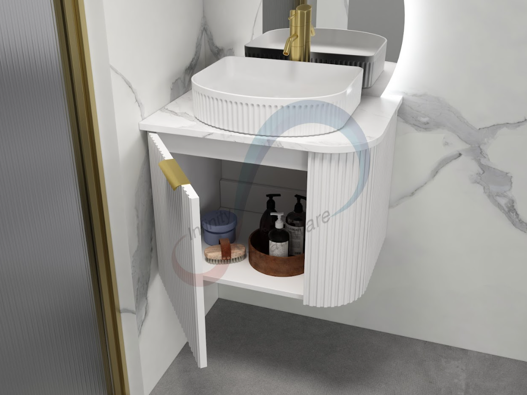 INFINITY Rio Left Corner Fluted Wall Hung Vanity – Matte White | 600–1500mm