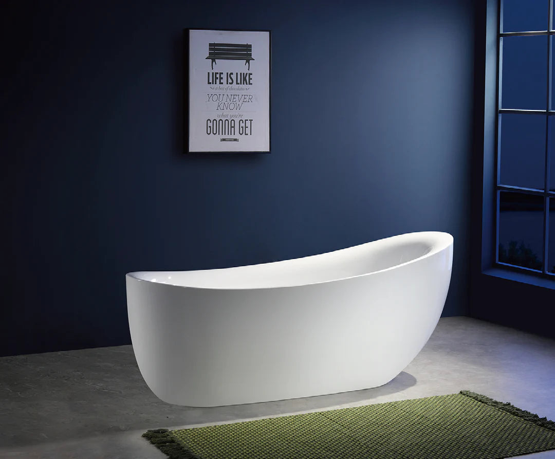 Contemporary bathroom featuring the striking 1800mm Broadway FS21 oval spa bath as a luxurious centerpiece.