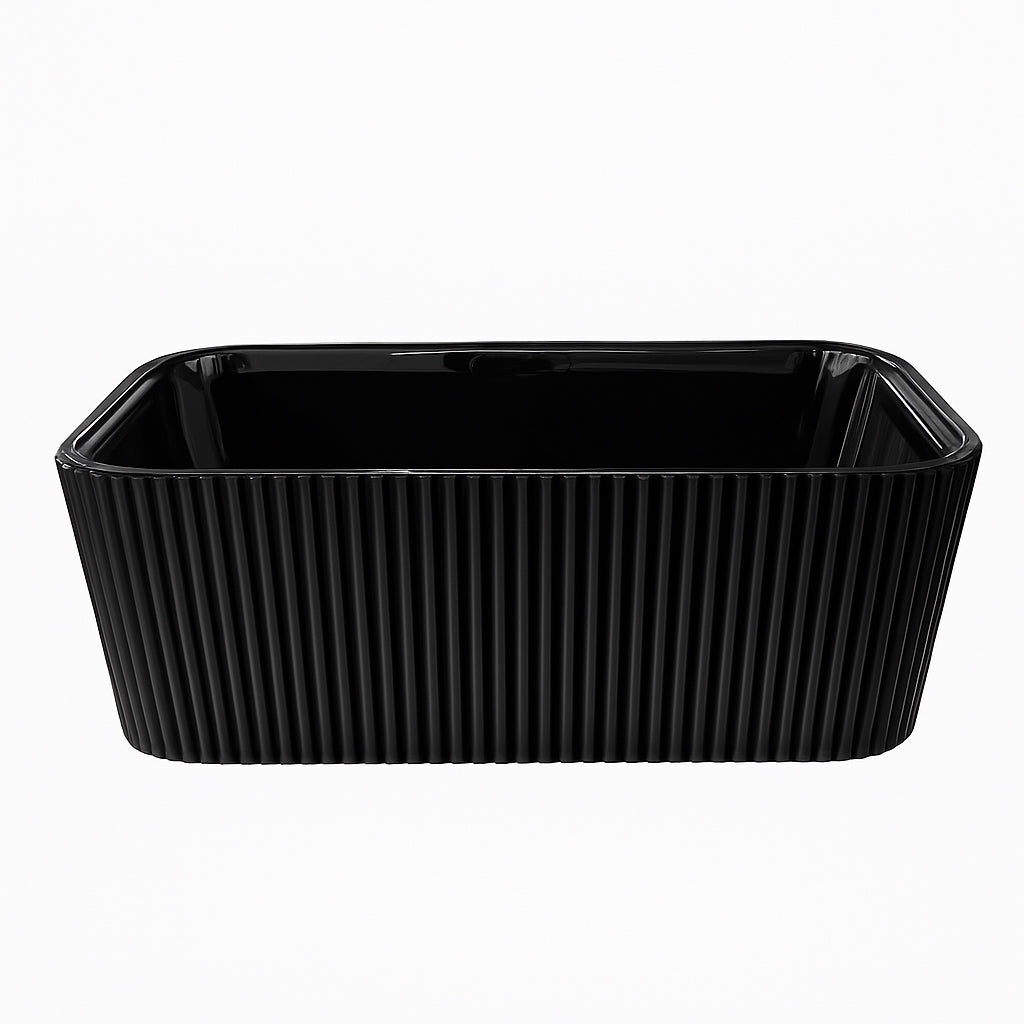 Sunny 110 1500–1700×750×580mm Fluted Gloss White / Gloss Black Rectangle Acrylic Freestanding Bathtub