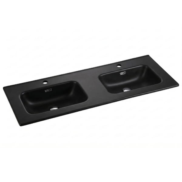 Eden 1200mm double bowl matt black ceramic vanity top with overflow