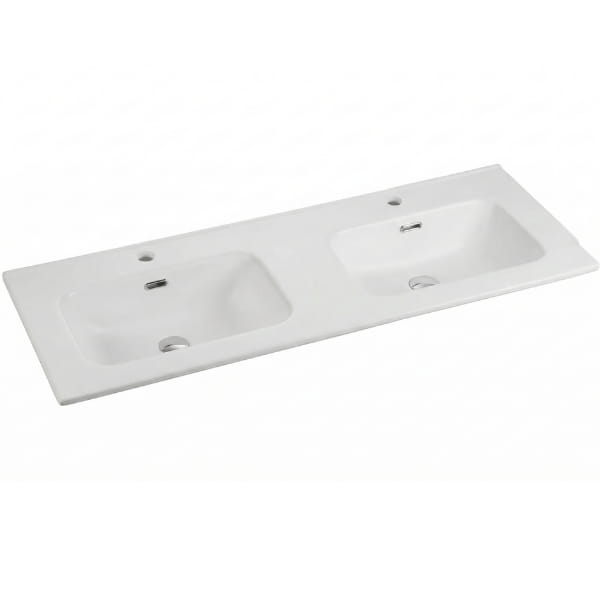 Eden 1200mm double bowl matt white ceramic vanity top with overflow