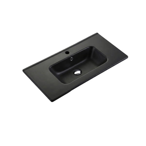 Eden 900mm single matt black ceramic vanity top with overflow