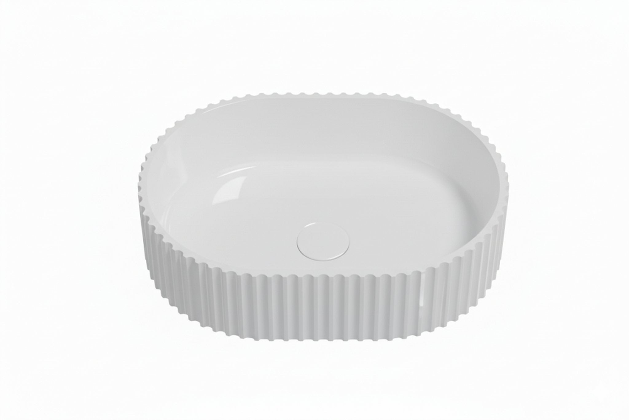 Lukka Ellips Oval Fluted Solid Surface Basin 480mm | Gloss White, Matte White, Matte Black