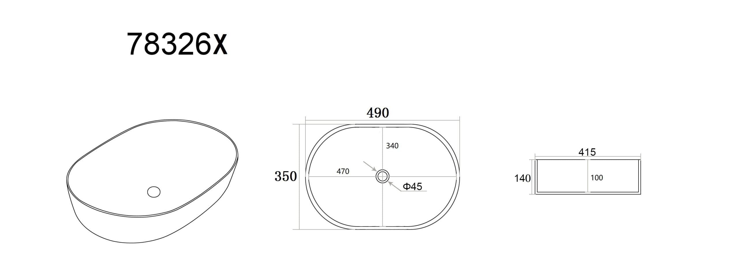 Lukka Ellips Oval Ceramic 460mm / 490mm Basin - Gloss White, Matte White, Matte Black