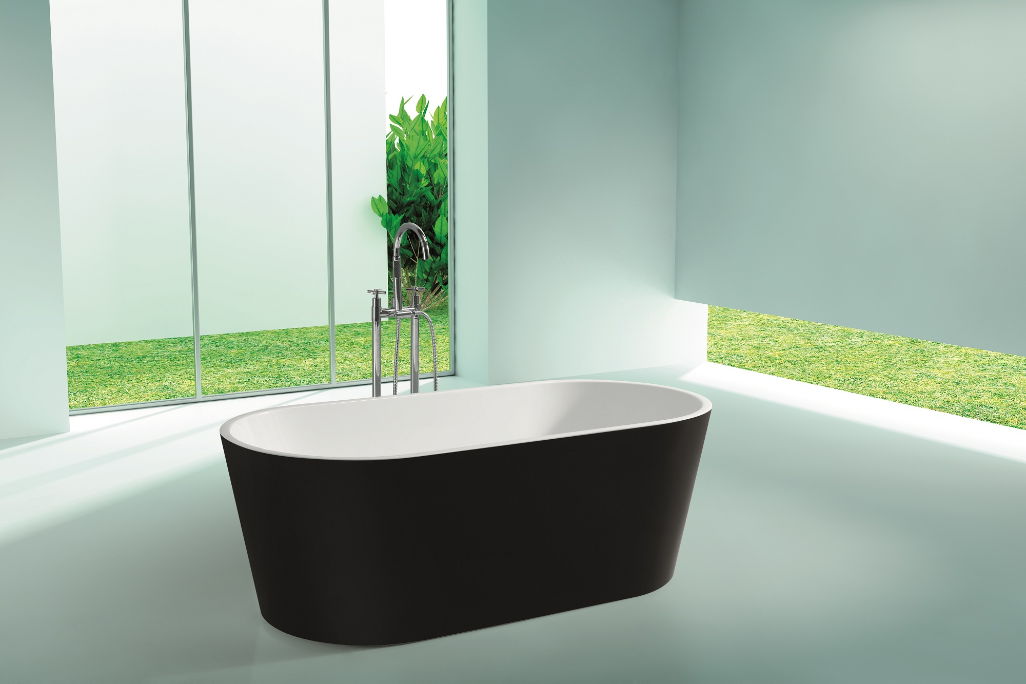 Sunny 8015 Black & White Oval Acrylic Freestanding Bathtub| Available in 1500mm & 1700mm