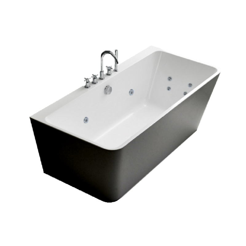 BROADWAY FS37 1700mm Gloss White/Black Rectangle 10 Jets Back to Wall Freestanding Spa Bath