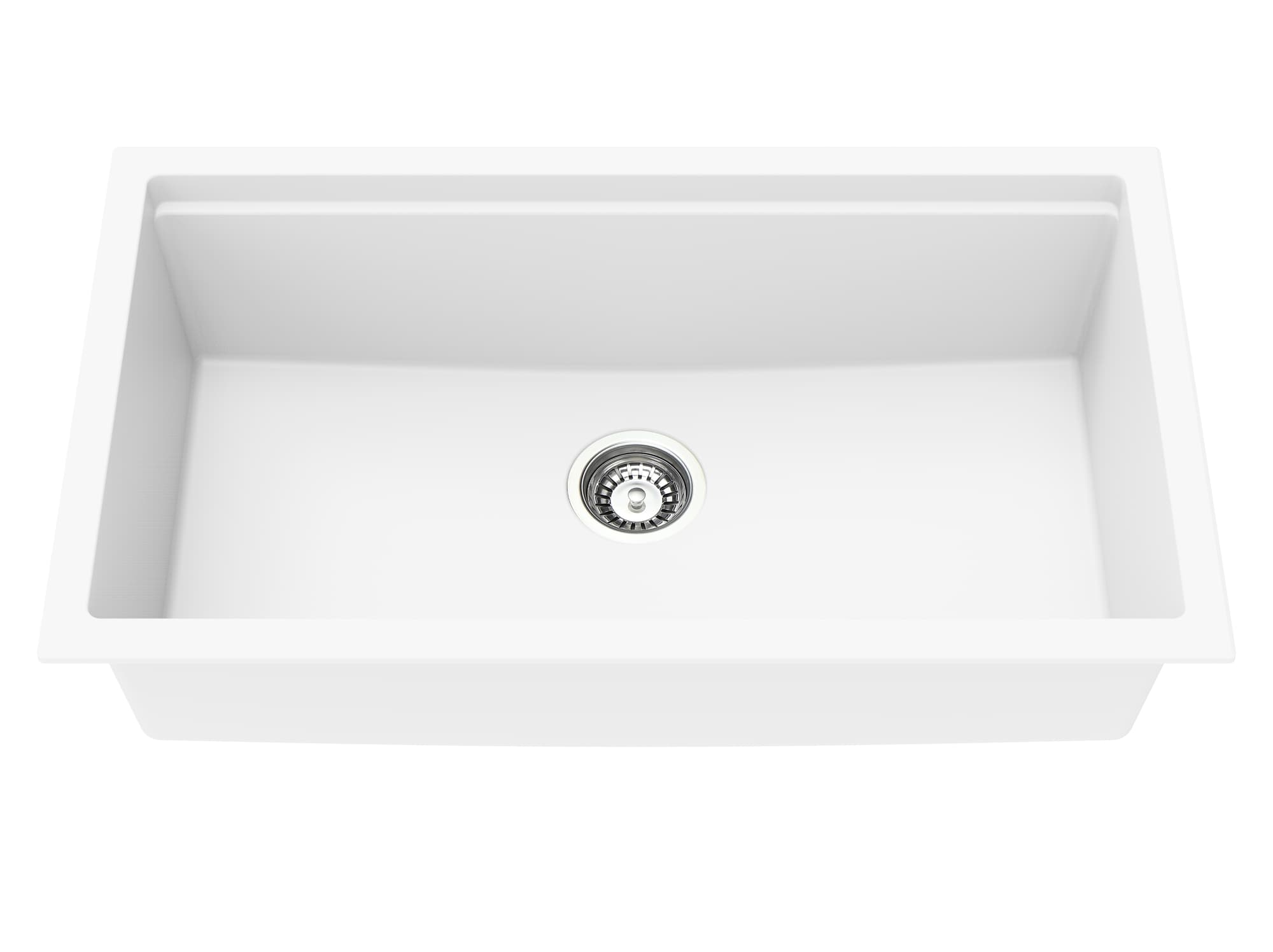 Arctic white granite single bowl kitchen sink with modern rectangular design from Secasa Home