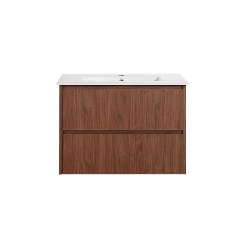 Lukka Gladstone 750mm Modern Wall Hung Plywood Vanity Cabinet in Mocha Oak Woodmatt