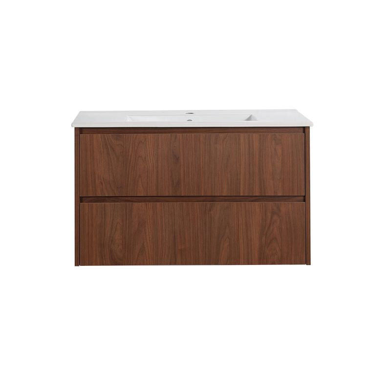Lukka Gladstone 900mm Modern Wall Hung Plywood Vanity Cabinet in Mocha Oak Woodmatt