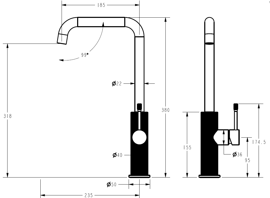IKON LINIE Squareneck Sink Mixer | Brushed Nickel, Gun Metal, Matte Black, Brushed Gold