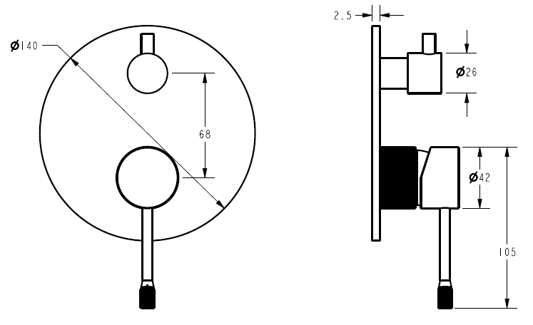 Ikon LINIE Wall Mixer with Diverter  | Brushed Nickel, Gun Metal, Matte Black, Brushed Gold