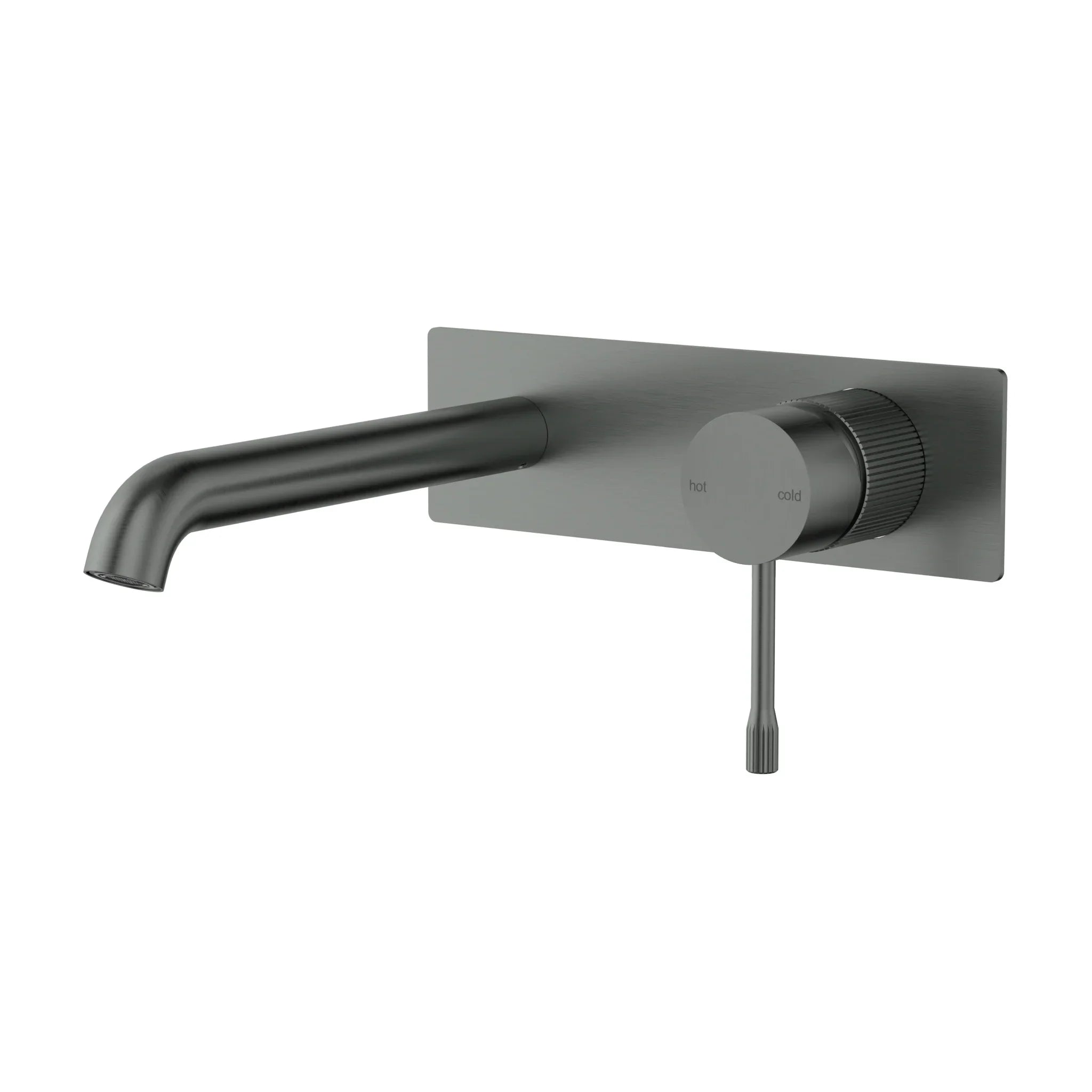 Modern gunmetal wall mounted bathroom tapware with single lever handle from Secasa Home