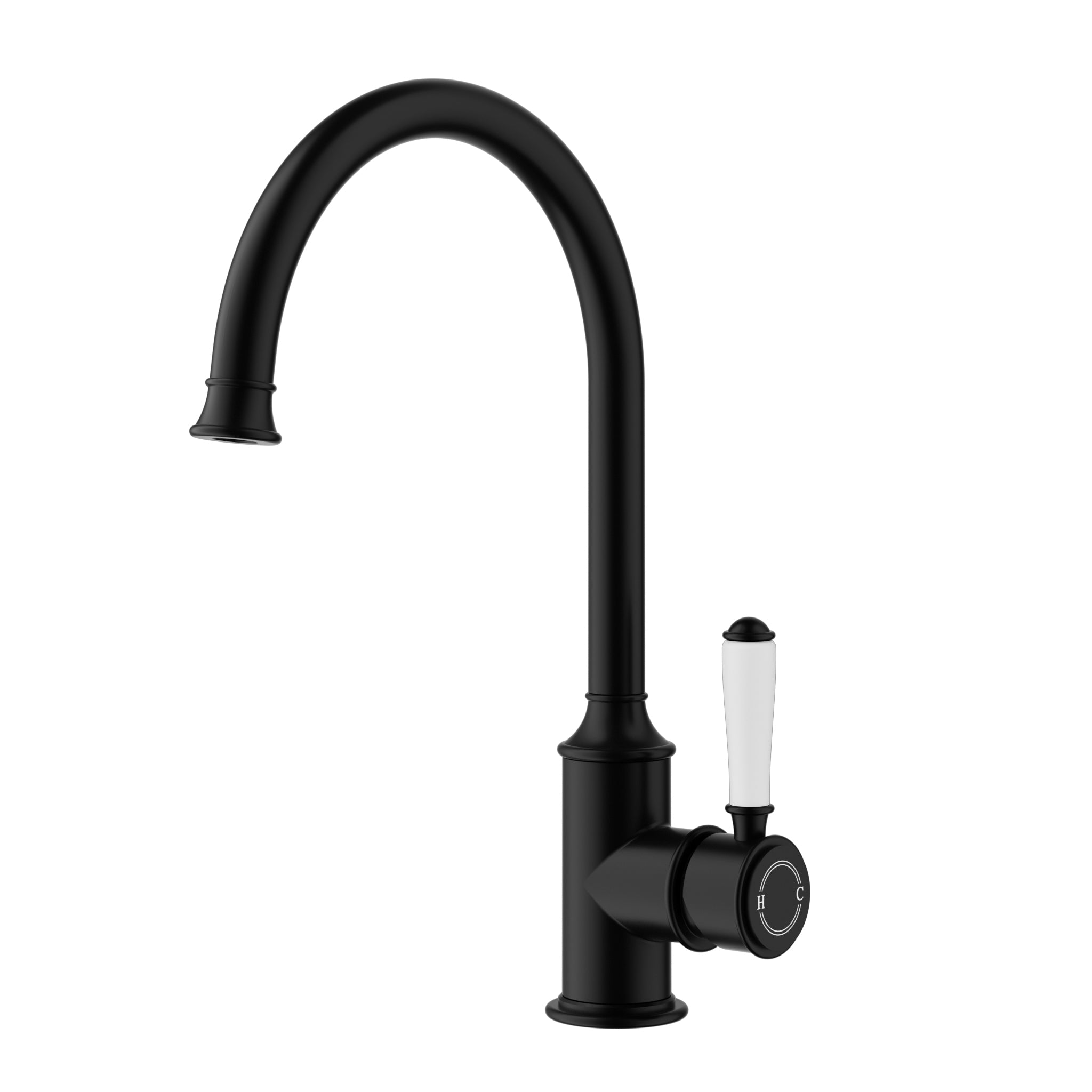 IKON CLASICO Gooseneck Sink Mixer with Ceramic Handle | Chrome, Brushed Nickel, Matte Black, Brushed Gold