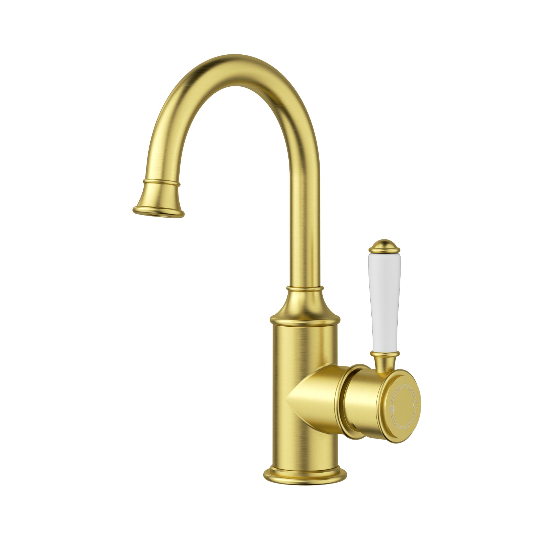 IKON CLASICO Gooseneck Basin Mixer with Ceramic Handle | Chrome, Brushed Nickel, Matte Black, Brushed Gold