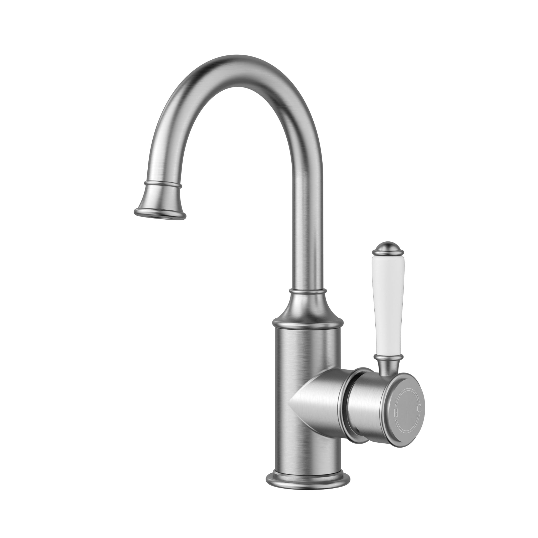 IKON CLASICO Gooseneck Basin Mixer with Ceramic Handle | Chrome, Brushed Nickel, Matte Black, Brushed Gold