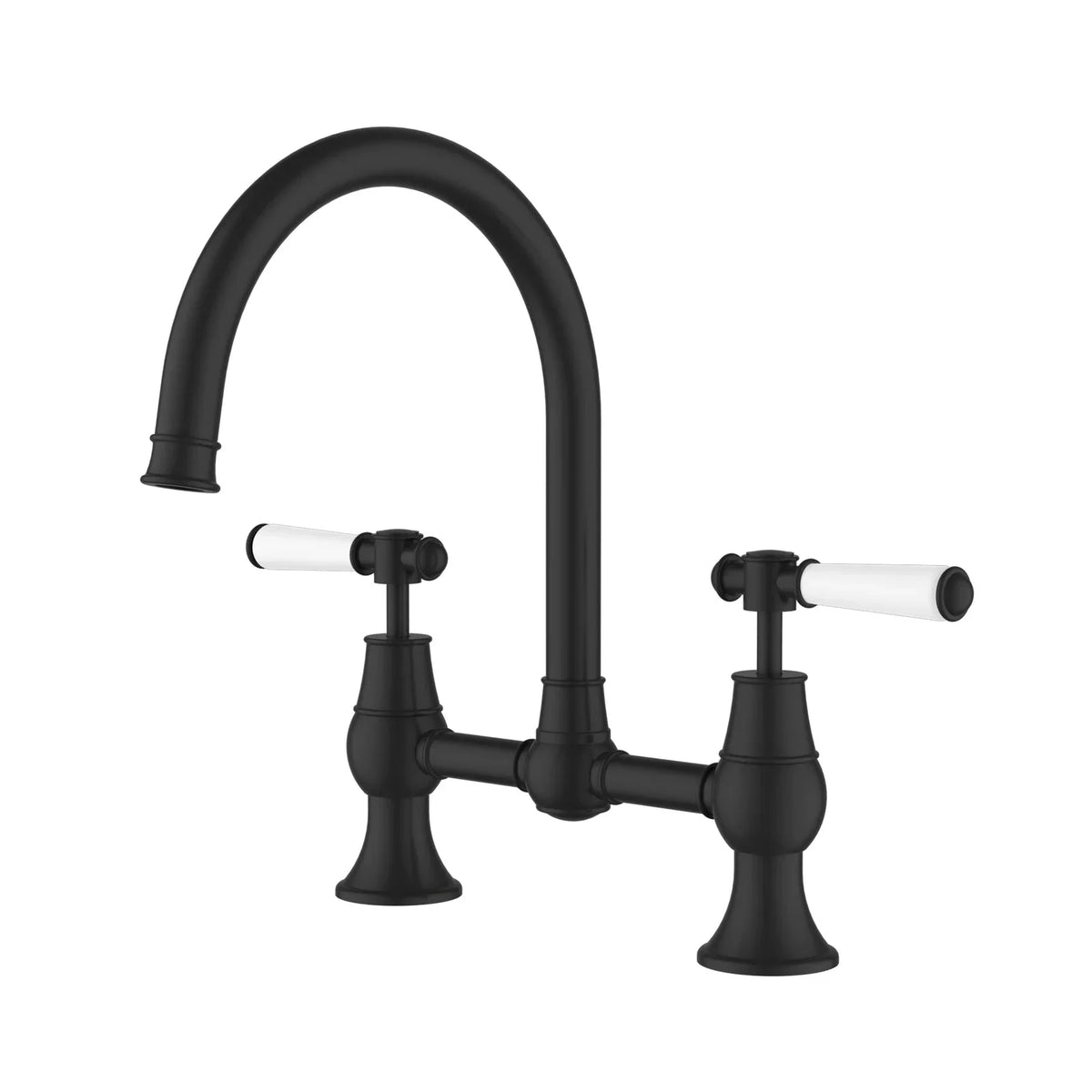 IKON Clasico bridge kitchen tap with ceramic handles – matt black
