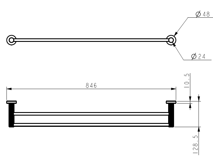 IKON Linie Double Towel Rail 800mm | Gun Metal, Brushed Nickel, Matte Black, Brushed Gold
