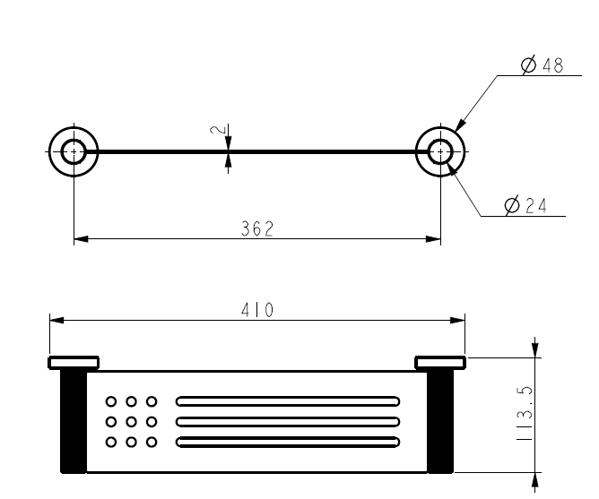 Technical drawing of a IKON Linie Metal Bathroom Shelf  Solid Brass Storage a white background with dimensions