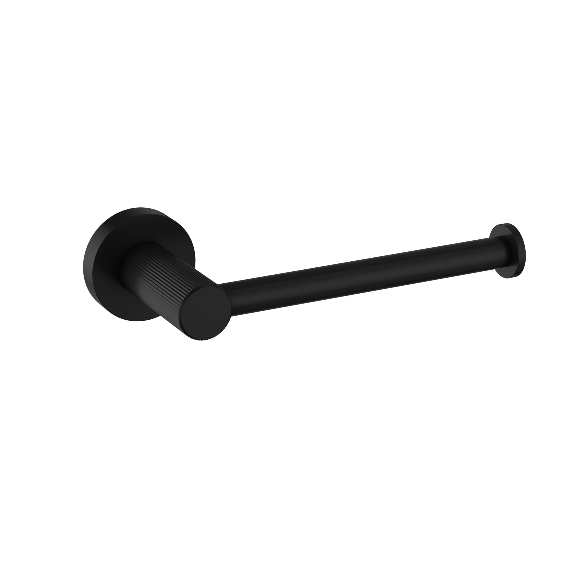 IKON Linie Toilet Roll Holder in Matt Black Solid Brass Bathroom Accessory on a white background
