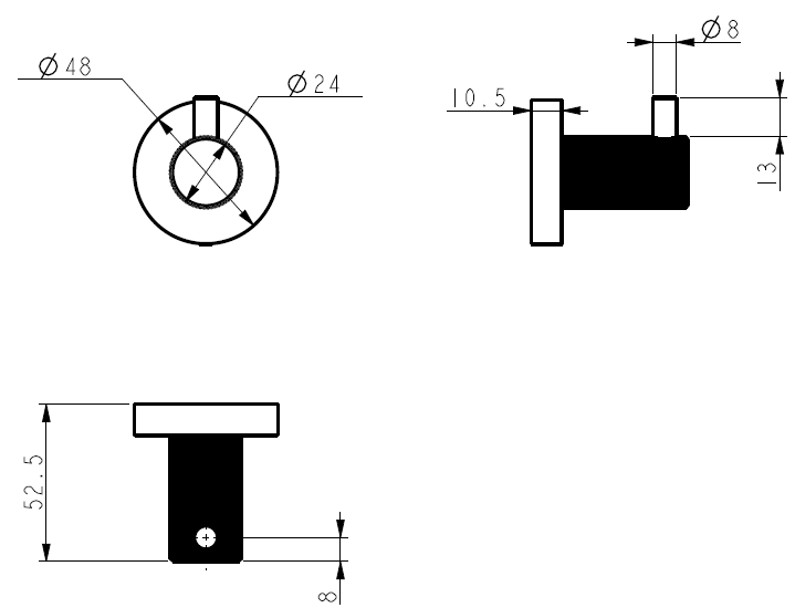 Technical drawing of IKON Linie Robe Hook Solid Brass Wall Mounted Hook a white background with dimensions
