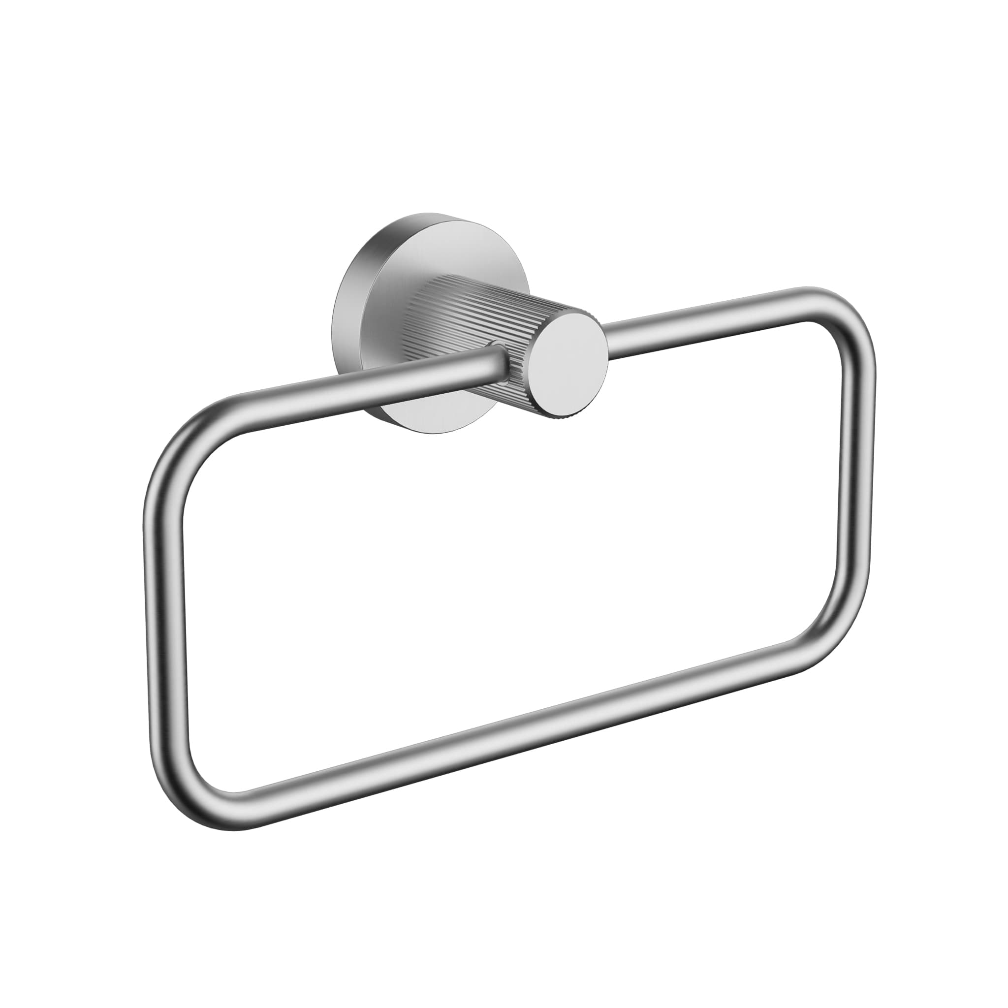 IKON Linie Towel Ring in Brushed Nickel Solid Brass Bathroom Hand Towel Holder on a white background