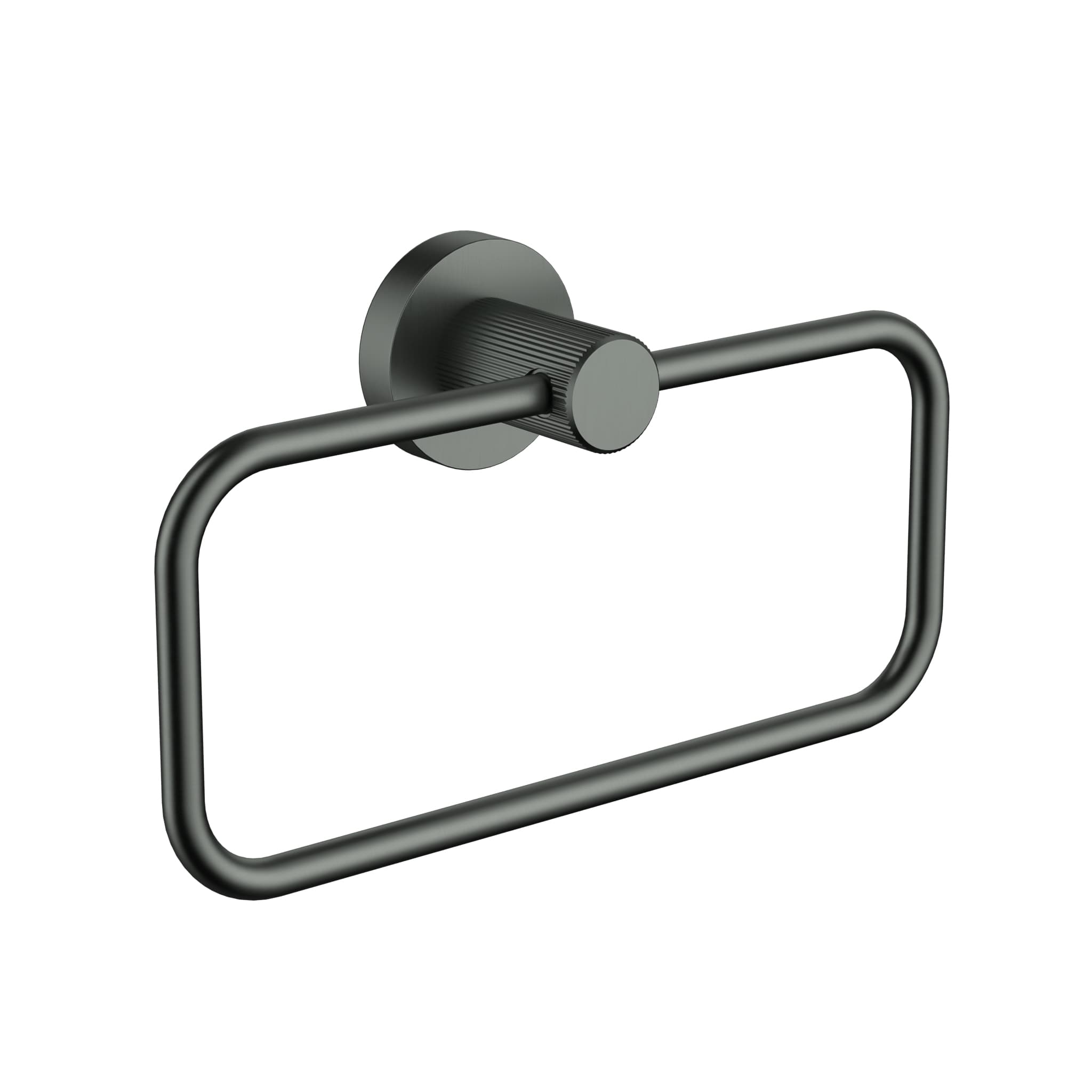 IKON Linie Towel Ring in Gun Metal Solid Brass Bathroom Hand Towel Holder on a white background