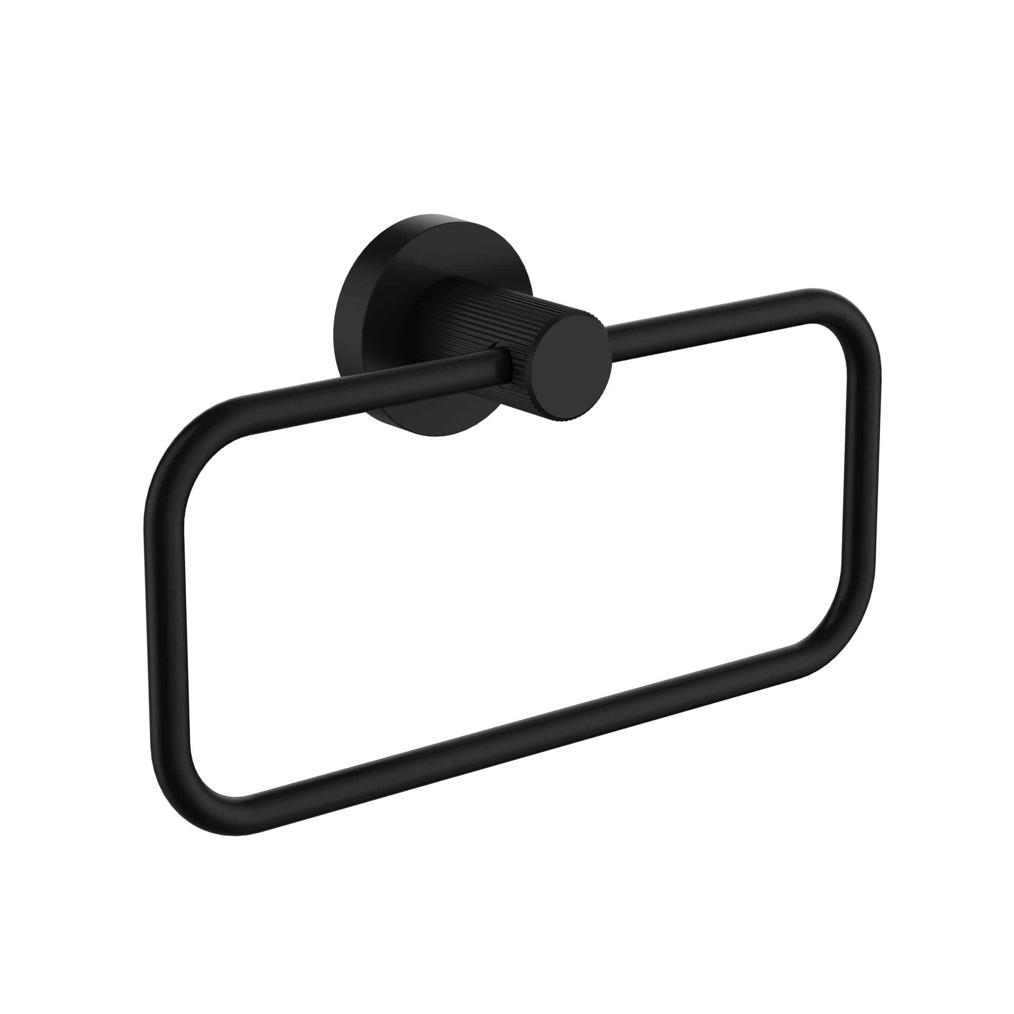 IKON Linie Towel Ring in Matt Black Solid Brass Bathroom Hand Towel Holder on a white background
