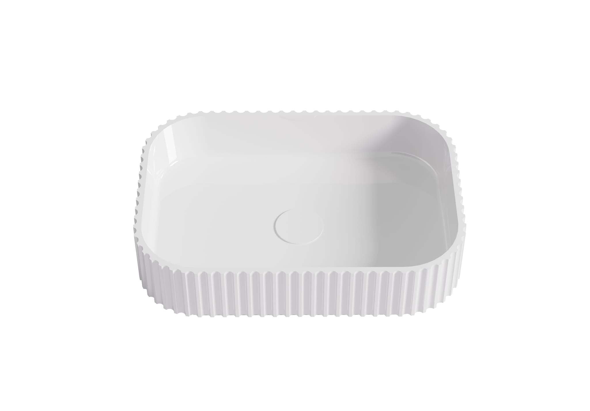 Japser Fluted Solid Surface Above Counter Basin in Gloss White finish