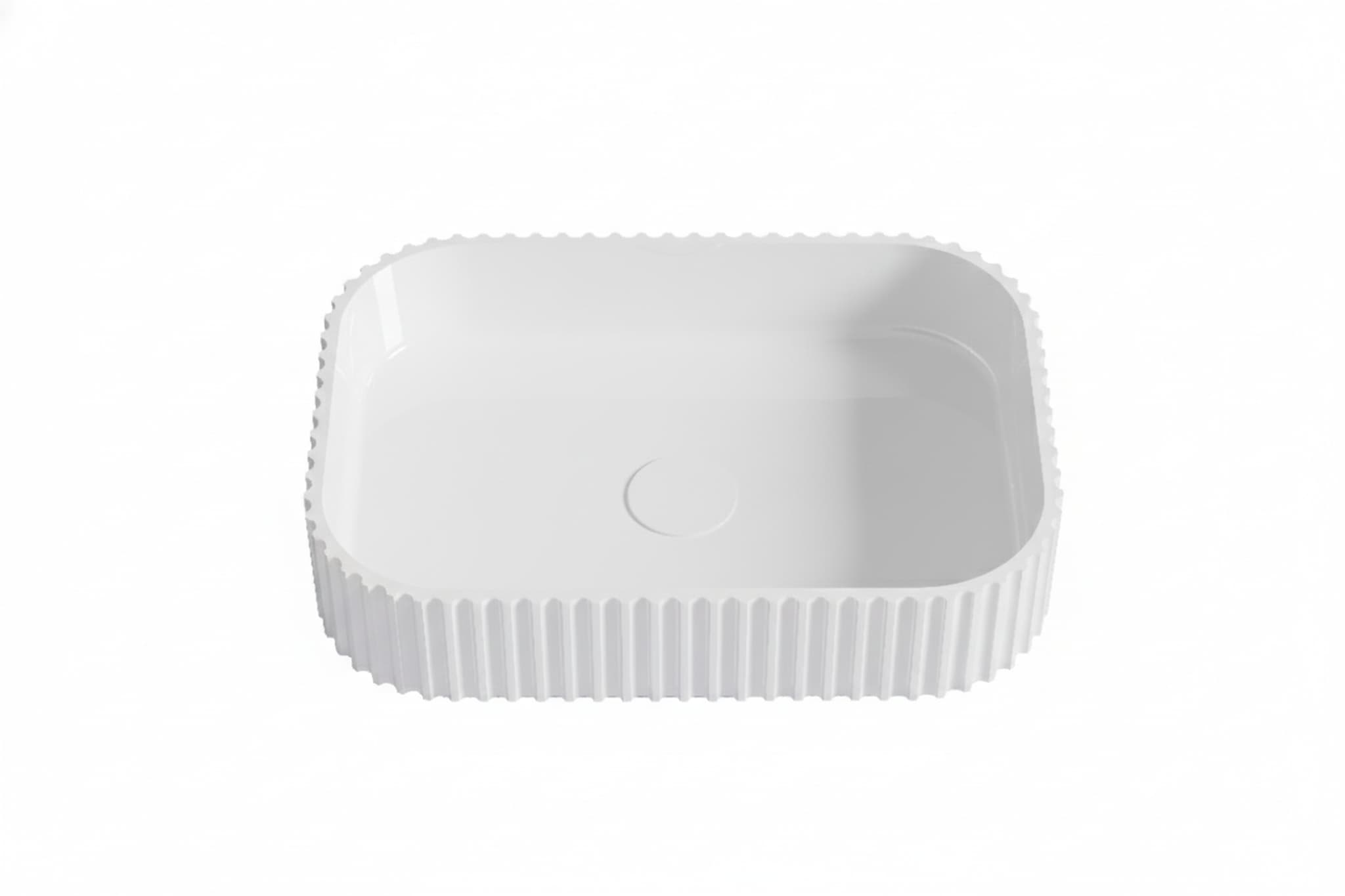 Japser Fluted Solid Surface Above Counter Basin in Matt White finish on a white background