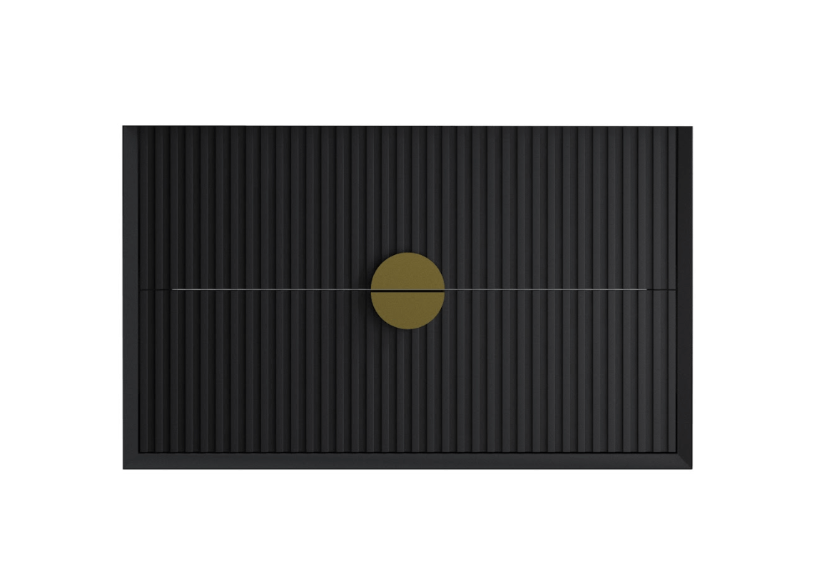 Modern black wall-hung bathroom vanity with ribbed texture and brass handle by Secasa Home