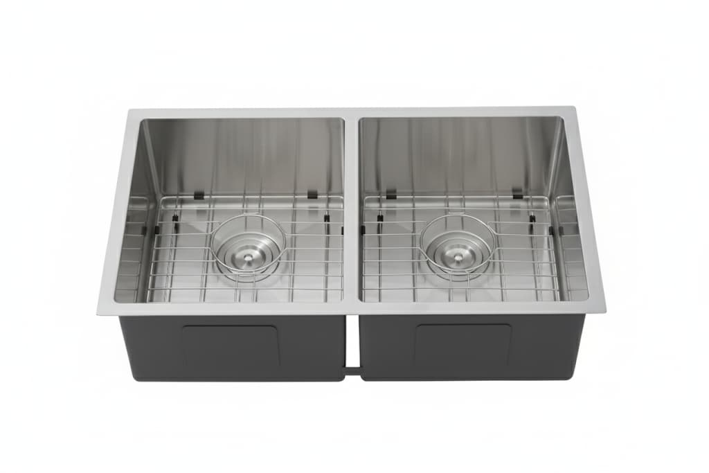 Kliff Hand Made PVD Stainless Steel Double Bowl Sink 775×450×230 Brushed Stainless finish