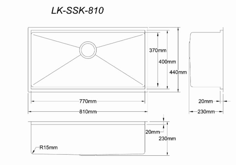 Lukka Kliff Handmade Stainless Steel Single Bowl Sink 810x440x230mm - Available in 4 PVD Finishes