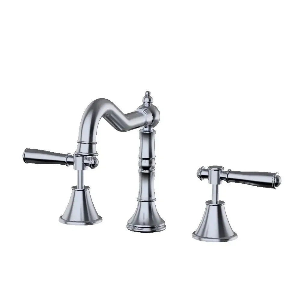 Modern chrome bathroom tapware set with dual handles and curved spout, Secasa Home style