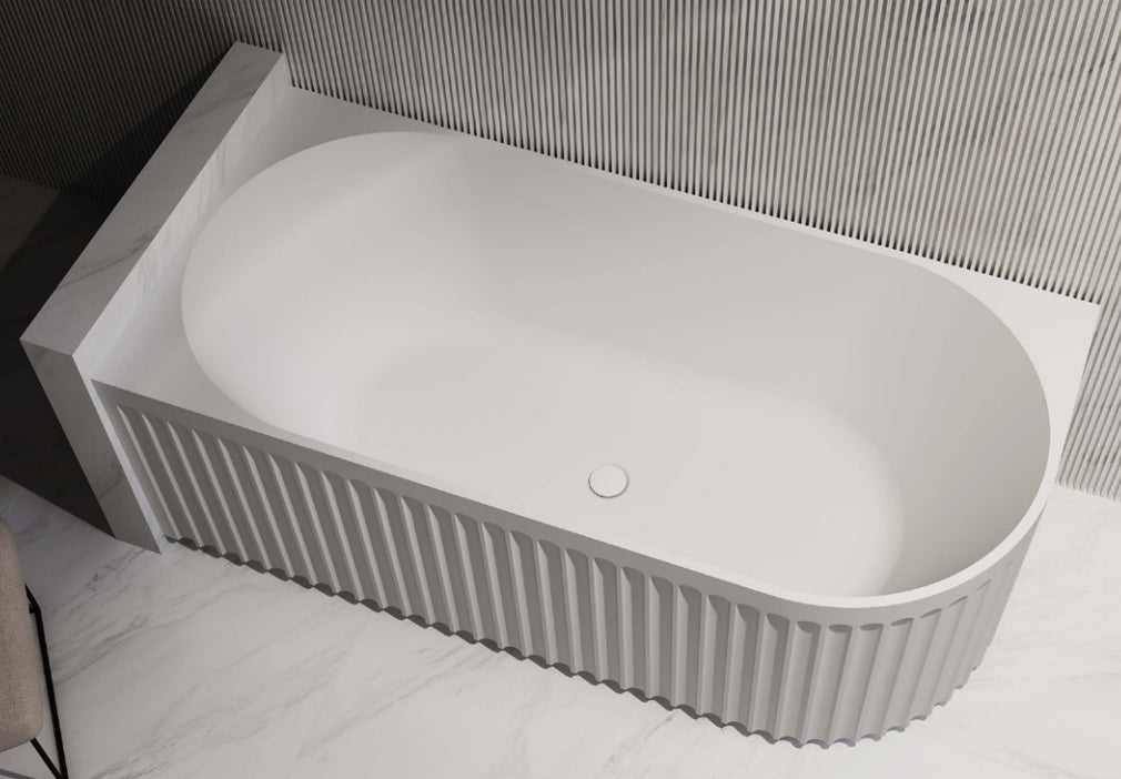 RIVA ROMA FLUTED CORNER BATHTUB – GLOSS WHITE & MATTE WHITE | Left & Right Corner | Available in 1500mm & 1700mm Sizes