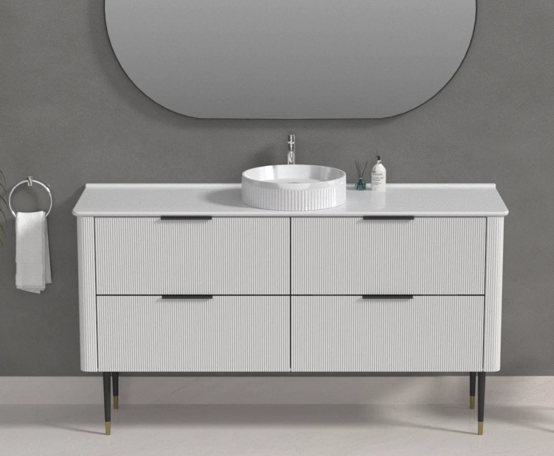 Sunny Sleek Curved Edges Line Curved White Fluted Wall Hung Vanity 600-1500mm