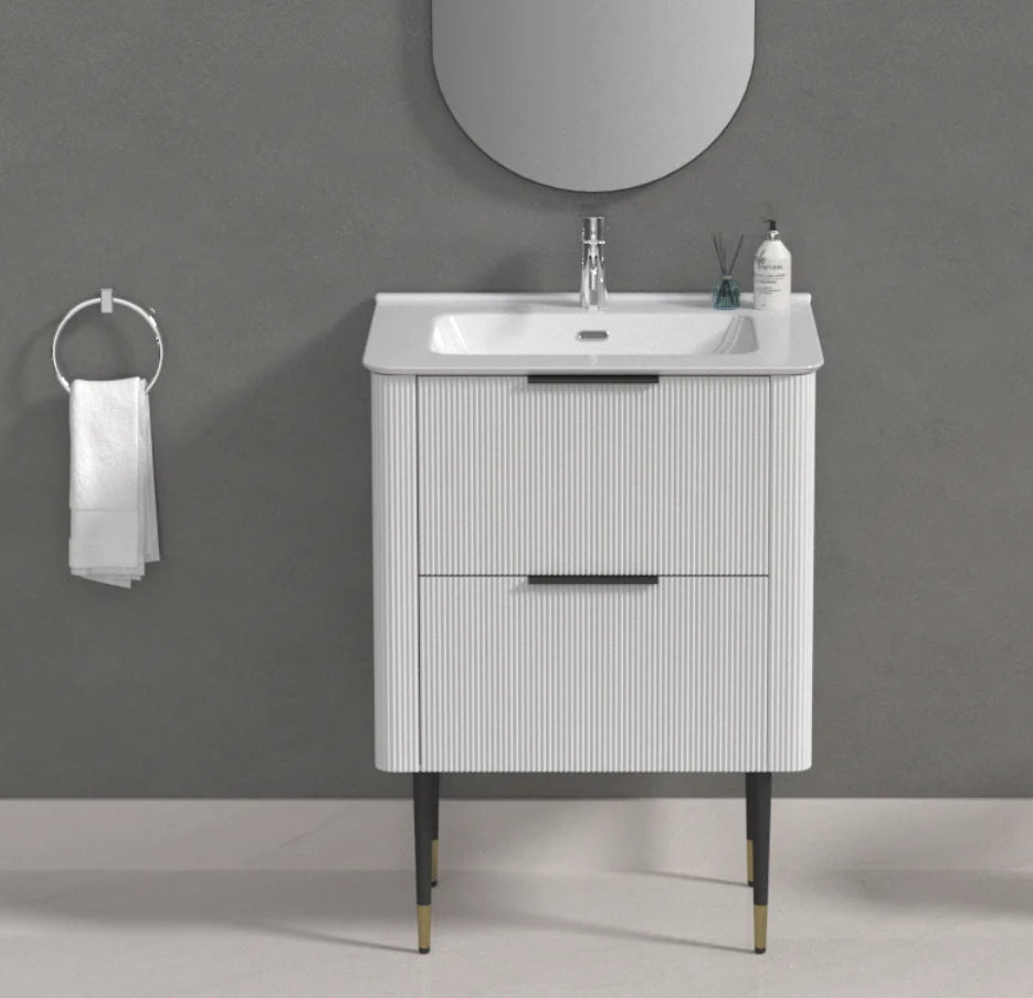 Sunny Sleek Curved Edges Line Curved White Fluted Wall Hung Vanity 600-1500mm
