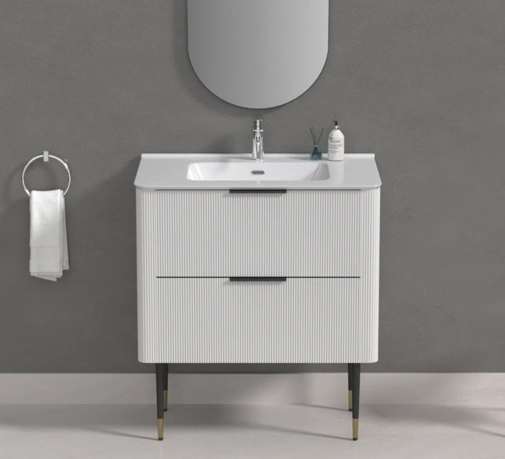 Sunny Sleek Curved Edges Line Curved White Fluted Wall Hung Vanity 600-1500mm