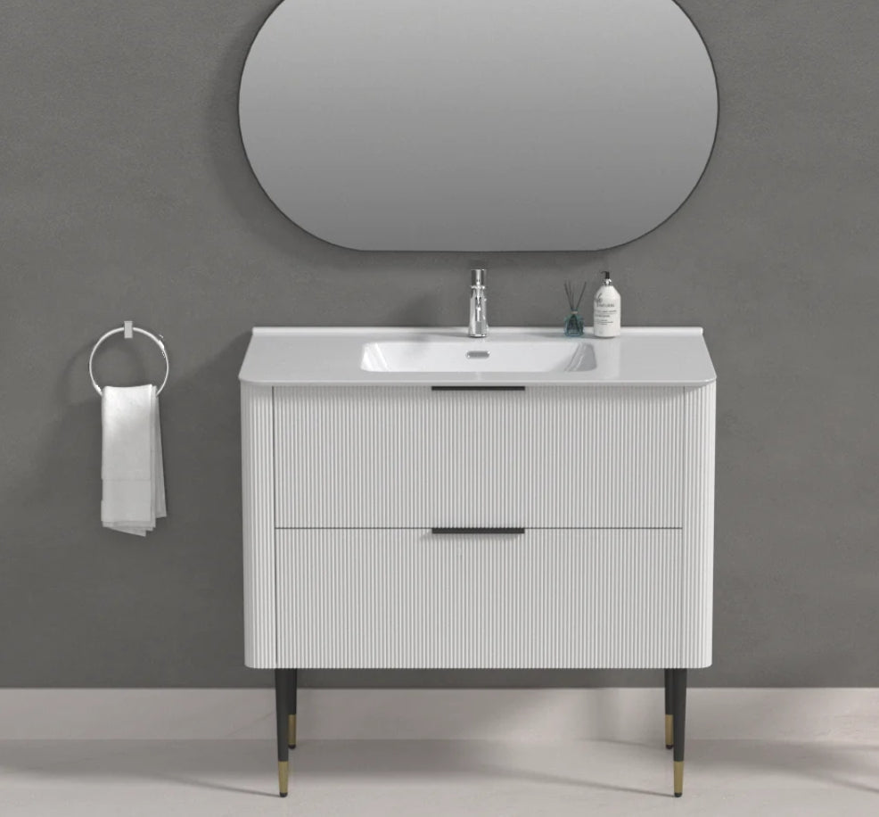 Sunny Sleek Curved Edges Line Curved White Fluted Wall Hung Vanity 600-1500mm